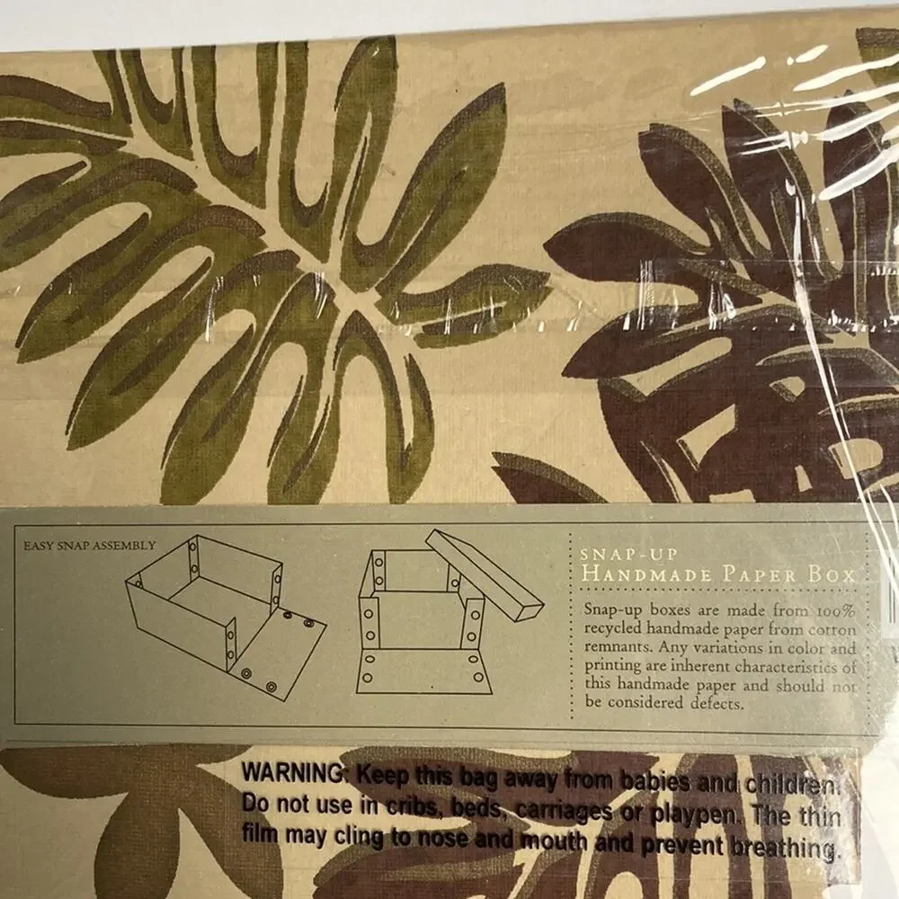 World Market Snap-Up Handmade Paper Box Leaf Print Small Storage